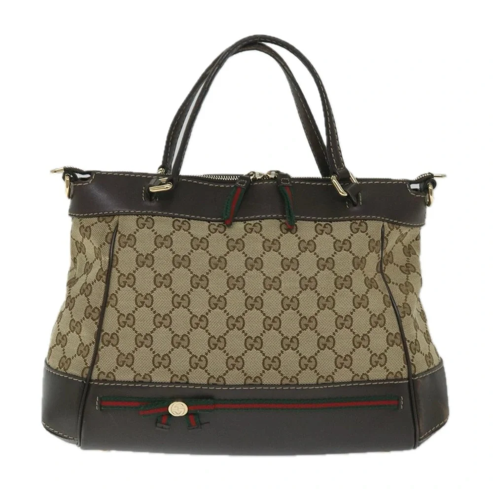 GUCCI GG Canvas Web Sherry Line Hand Bag Beige Red Green 269894 Auth 58043 - Picture 13 of 16